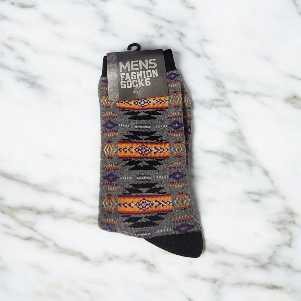 Men's Fashion Socks - Gray and Orange Pattern